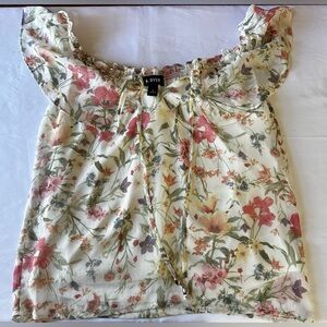 Off Shoulder Floral Blouse Small Boho Ruffle Spring Top Lightweight
